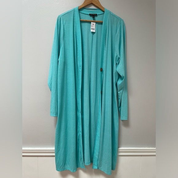 Lane Bryant Sweaters - Lane Bryant Womens Long Cardigan Duster Overpiece Turquoise Ribbed Plus Sz 14/16